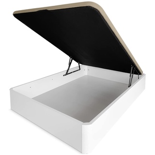 Duérmete Online Faltbares Boxspringbett aus Holz, hohe Kapazität, Schubladenstärke 30 mm, mit verstärktem und atmungsaktivem Deckel, Weiß, 90 x 190 cm