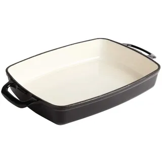 Vogue Bräter aus Gusseisen, 2,8 Liter, Schwarz und Creme, rechteckiges emailliertes Gusseisen, Größe: 55 (H) x 390 (B) x 235 (T) mm, kompatibel mit Induktion und allen Herdarten, GH324