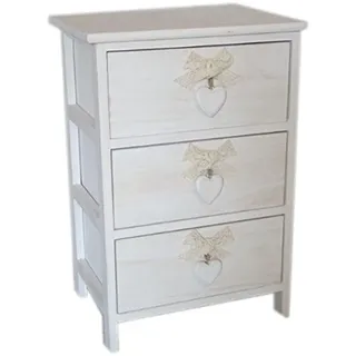 King Collection King Home C656113 Kommode mit 3 Schubladen mit Herz aus Paulownia-Holz, Weiß, 40 x 29 x 58 H