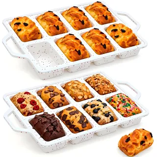 Vinino Mini-Kastenformen aus Silikon mit metallverstärktem Rahmen, 2 Stück, antihaftbeschichtete Silikon-Brotform zum Backen von 8 Mulden, winziges Bananenbrotformen-Set, spülmaschinenfest,