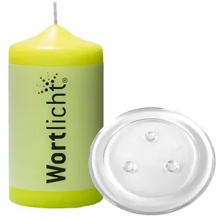 Bulla Design Wortlicht Kerze mit Glasteller, Danke, Limone
