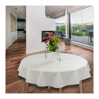 laro Tischdecke Wachstuch-Tischdecken Abwaschbar Relief geprägt Weiß Rund 140cm weiß