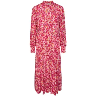 Maxikleid Y.A.S "YASALIRA LS LONG SHIRT DRESS S. NOOS" Gr. M (38), N-Gr, rosa (raspberry sorbet aop:fuzzy flower) Damen Kleider Langarm mit Volant