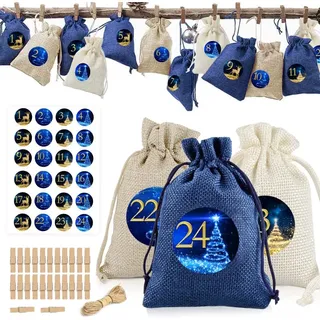 Adventskalender 2021: 24 Stoff-Jutesäckchen zum Selbstbefüllen