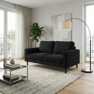 Livetastic 2-Sitzer-Sofa, Schwarz, Metall, 148x85x92 cm, Stoffauswahl, Hocker erhältlich, Rücken echt, Wohnzimmer, Sofas & Couches, Sofas, 2-Sitzer Sofas