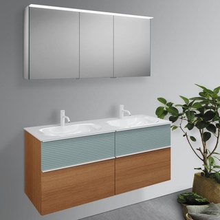 Burgbad Fiumo Badmöbel-Set Doppelwaschtisch mit Waschtischunterschrank und Spiegelschrank, SGGT142RF3960FOT55C0001G0223