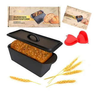 Brotbackform mit Deckel Gusseisen 28 cm - 3 L Kastenform - Schwarz