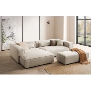 LeGer Home by Lena Gercke Ecksofa "PIARA XXL, L-Form, Schlaffunktion, Cord, Leinenoptik o. Strukturstoff", beige (hellbeige), B:288cm H:66cm T:198cm, 100% Polyester, LEGER HOME BY LENA GERCKE, Sofas, Ecksofa, Hocker stellbar zum Schlafsofa (Krokodilverbinder), tiefe Sitzfläche