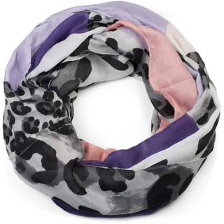styleBREAKER Damen Loop Schal mit Leoparden Animal Print Muster und Color Blocking Farbflächen, Schlauchschal, Tuch 01016182, Farbe:Violett-Flieder-Altrose - Einheitsgröße