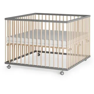 Sämann – make a difference. Laufgitter Grau, Natur, Holz, Echtholz,Buche, 100x74x100 cm, Babymöbel, Laufstall Baby