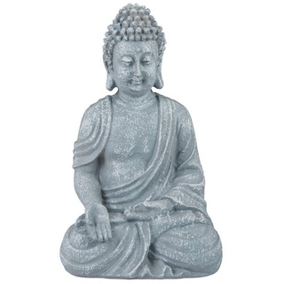 relaxdays Buddhafigur Buddha Figur sitzend 30 cm, hellgrau grau