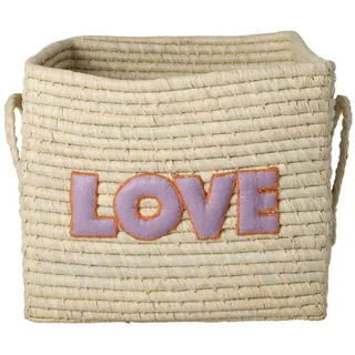 RICE Quadratischer Raffia Korb mit LOVE-Schriftzug, 30 x 30 x 25 cm