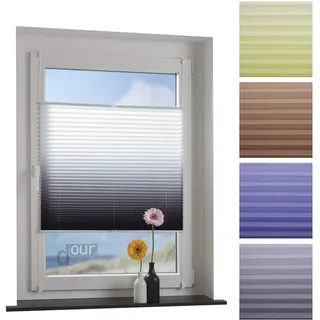 ourdeco® Plissee mit Farbverlauf / 90 x 130 cm weiß-grau/lichtdurchlässig, Blickdicht/Farben: Blau, Braun, Grün, Grau
