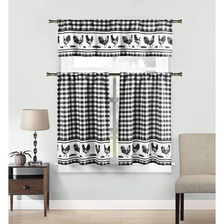 Duck River Textile Hellen Küchenvorhang & Etagen-Set, 58x15 (1 Stück) 29x36 (2 Stück) schwarz-weiß