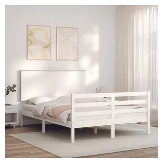 vidaXL Bett Massivholzbett mit Kopfteil Weiß weiß 190 cm x 120 cm