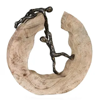 Casablanca Design Skulptur Team Work kletterndes Paar Höhe 30 cm Breite 29 cm Bronzeoptik Mango Holz Baumscheibe Wohnzimmer Skulpturen Deko Modern