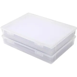 2 Stück Kunststoff Aufbewahrungsbox mit Deckel Flach Kunststoffbox Papier Organizer Dokumentenbox A4 Plastikbox 31x22 x5CM Kisten Aufbewahrung Boxen Aufbewahrung für Dokumente Bausteine Foto Briefe