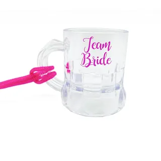 Carlso Schnapsglas Team Braut zum Umhängen pink Pinnchen am Band oder Kette mit Henkel für JGA Junggesellinnenabschied 11x Team, 1x Bride to be (klar)