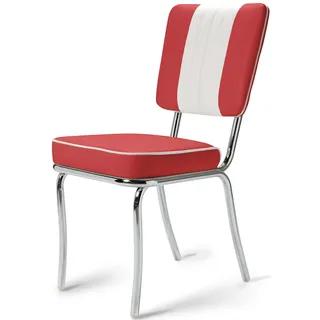 Bel Air 2er Set Esszimmerstühle mit Armlehnen Freischwinger Retro-Stil Stahllegierung Kunstleder bis 120 kg für Büro Zuhause Küche (Red/White)