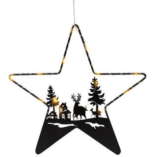 Spetebo Hängedekoration LED Stern Silhouette schwarz mit Weihnachts Motiv (Stück, 1 St., Metall Deko Stern zum aufhängen), Deko Aufhänger mit 14 LED in warm weiß beleuchtet schwarz