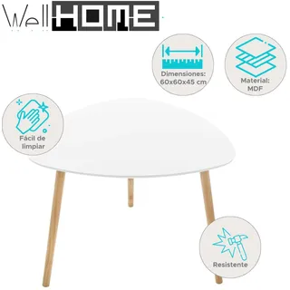WellHome - Beistelltisch 60x45 cm Weiß Skandinavischer Stil