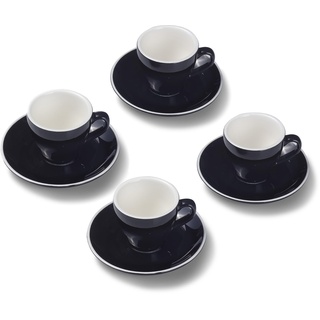 Terra Home 4er Espresso-Tassen Set - Schwarz, 90 ml, Glossy, Porzellan, Dickwandig, Spülmaschinenfest, italienisches Design - Kaffee-Tassen Set mit Untertassen