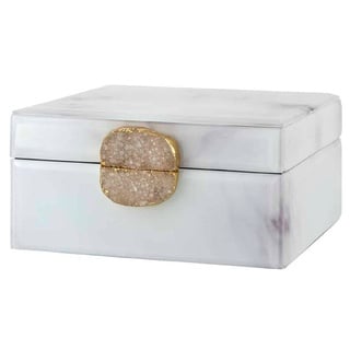 Casa Padrino Luxus Schmuckkasten mit Marmoroptik Weiß 23,5 x 22,5 x H. 11 cm - Schmuckschatulle - Aufbewahrungsbox - Deko Accessoires - Luxus Kollektion