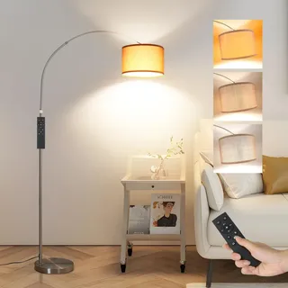 Antenlicht Bogenlampen Silber 165-180cm,stoffschirm Braun Ø33cm,e27,inkl.9w Led(3000k,860lm),fernbedienung/fußschalter,stehleuchte Für Wohnzimmer Schlafzimmer[klasse E]