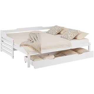 Homestyle4u Ausziehbett 90x200 cm mit Bettkasten Weiß mit Lattenrost 2799