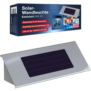 BASI | LED Solar-Wandleuchte aus Edelstahl für Hausnummern | Beleuchtete Hausnummer | Hausnummernleuchte | Nachtleuchte Außenleuchte solarbetrieben inkl. Befestigungsmaterial