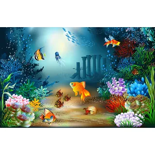 Papermoon Fototapete PAPERMOON "FISCHE-OZEAN SEE MEER FISCH KORALLEN RIFF WANDBILD XXL", bunt, B:3,5m L:2,6m, Vlies, Tapeten
