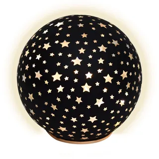 LED Aufsteller Glas Kugel Sterne schwarz - 12cm - Weihnachts Deko warmweiß Timer