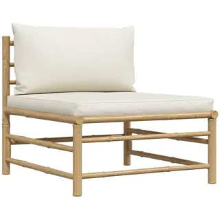 vidaXL Garten Mittelsofa mit Kissen Gartensofa Sofa Lounge Einzelsofa Gartenmöbel Loungesofa Innenhof Terrasse Innen Außen Cremeweiß Bambus
