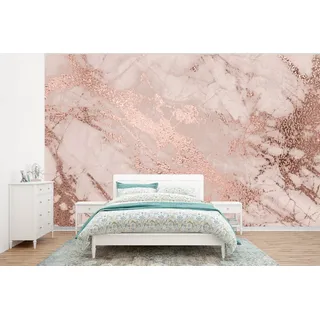 MuchoWow Fototapete Marmor - Rosa - Luxus - Marmoroptik - Glitzer - Design, Matt, bedruckt, Wallpaper für Wohnzimmer, Schlafzimmer, Vinyl Tapete, 295x220 cm bunt 2.95 m x 2 m