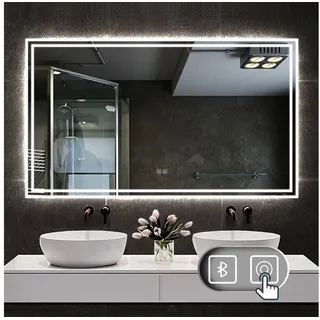 duschspa Badspiegel Wandspiegel Badezimmerspiegel mit LED Beleuchtung, LED Spiegel 100cm breit weiß TYP-C - 100 cm x 60 cm x 3.3 cm
