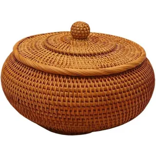 Aufbewahrungsbox Rattan mit Deckel | Gewebter Korb | Für Brot Gemüse Kabel Fernbedienung | Natürlich