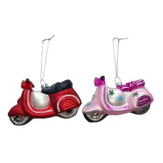Geschenkestadl Christbaumschmuck Motorroller 2 er Set 11,5cm Glas Weihnachtsbaumschmuck rot pink (2-tlg)