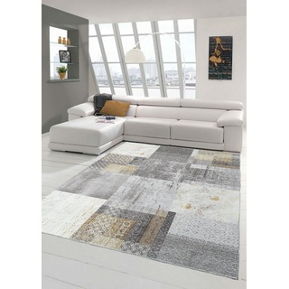 Teppich Moderner Elegance Teppich mit orientalisch gemusterten Quadraten in grau gold, Teppich-Traum, rechteckig, Höhe: 0,04 mm grau|lila 200 cm x 290 cm x 0,04 mm