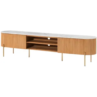 MASSIVMOEBEL24.DE Barcelona TV-Board 220x36x51 Natur Lackiert/Marmor Weiß Metall/Massivholz