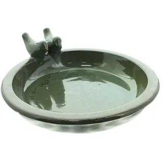 Dekoleidenschaft Vogeltränke "Oliv" Terracotta grün glasiert, Vogelbad, Wasserschale, Wassertränke, rund Ø 30 cm grün