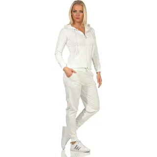 Rock Creek Damen Jogginganzug Freizeitanzug Sportanzug Frauen Trainingsanzug Sweatshirt Pulli Basic Hose Fitnessanzug Kapuzenjacke D-459 Weiß L - L