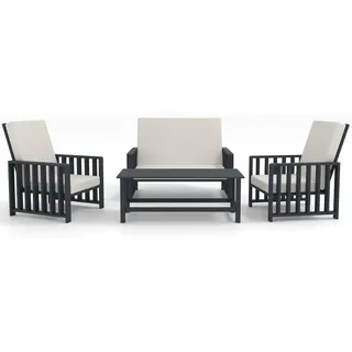 SET Solena Gartenmöbel Anthrazit mit beigen Kissen 2 Sesseln Sofa und Tisch aus Kiefernholz für Terrasse Balkon Garten Lounge Möbel wetterfest m... - Grau