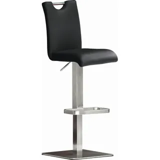 Livetastic Barhocker, Schwarz, Edelstahl, Metall, Leder, Echtleder, Rindleder, eckig, Bodenplatte, 42x90x50 cm, Sitzfläche 180° drehbar, Esszimmer, Barmöbel, Barhocker