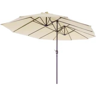 Nexos Trading Doppelsonnenschirm XXL Sonnenschirm Creme mit Kurbel Oval Spannweite 4,65m Polyester 180g/m2 Terrasse Marktschirm Riesenschirm Garten-Schirm - 4.65 x 2.70 x 2.40 cm