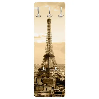 Bilderdepot24 Garderobenpaneel gold Städte Skyline I Love Paris Design (ausgefallenes Flur Wandpaneel mit Garderobenhaken Kleiderhaken hängend), moderne Wandgarderobe - Flurgarderobe im schmalen Hakenpaneel Design goldfarben