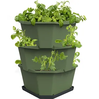 GUSTA GARDEN Paul Potato Kartoffelturm 3 Etagen Dunkelgrün - Hochbeet Turm Kartoffeln - Garten & Balkon - Schädlingsschutz - 0,2m2 - 56L Erdvolumen
