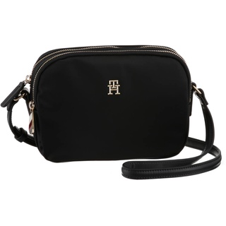 Umhängetasche TOMMY HILFIGER schwarz Damen Taschen Handtaschen mit TH-Emblem vorne