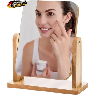 Holz Schminkspiegel 360° drehbar kompakt für Make-up & Rasieren