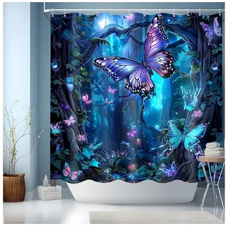 JINGYOU Duschvorhang 180 x 180 cm blau Badewanne