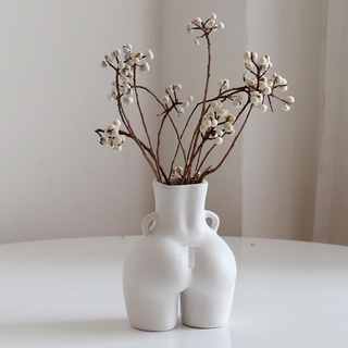 MOIUCUN Körper Blumenvase,Weibliche Form Vase,Butt Vase,Boho Vase,Handgemachte Keramik Blumenvase Für Wohnkultur (Mattweiß)